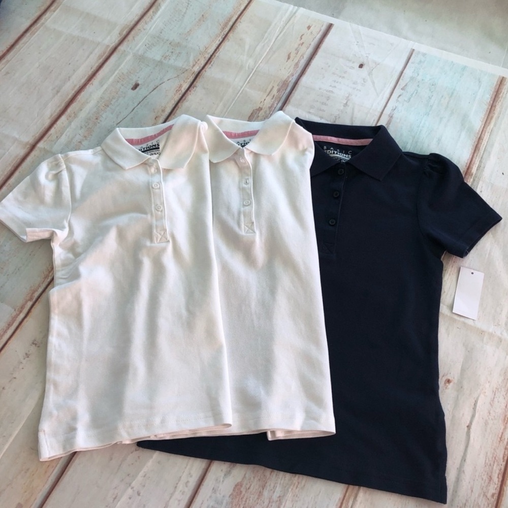 Basic Editions Kids Polo Shirts Bundle Set Of 3 - White and Navy - Picture 4 of 6